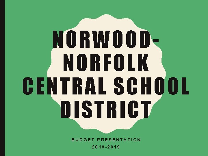 NORWOODNORFOLK CENTRAL SCHOOL DISTRICT BUDGET PRESENTATION 2018 -2019 
