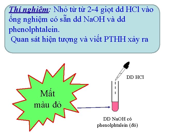 Thí nghiệm: Nhỏ từ từ 2 -4 giọt dd HCl vào ống nghiệm có