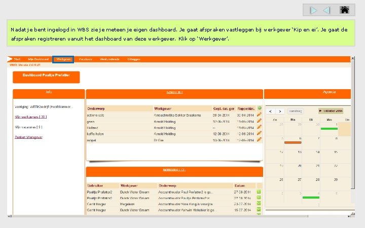 Nadat je bent ingelogd in WBS zie je meteen je eigen dashboard. Je gaat