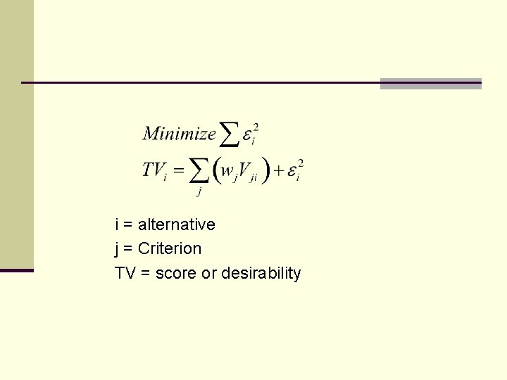 i = alternative j = Criterion TV = score or desirability 