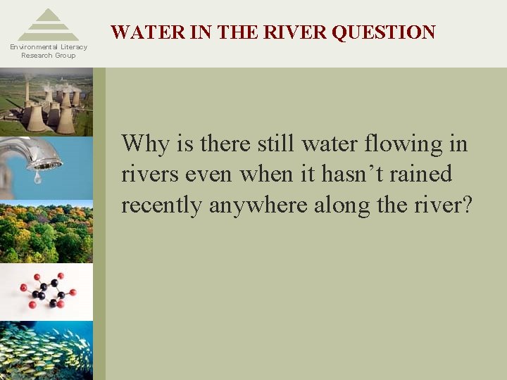 Environmental Literacy Research Group WATER IN THE RIVER QUESTION Why is there still water