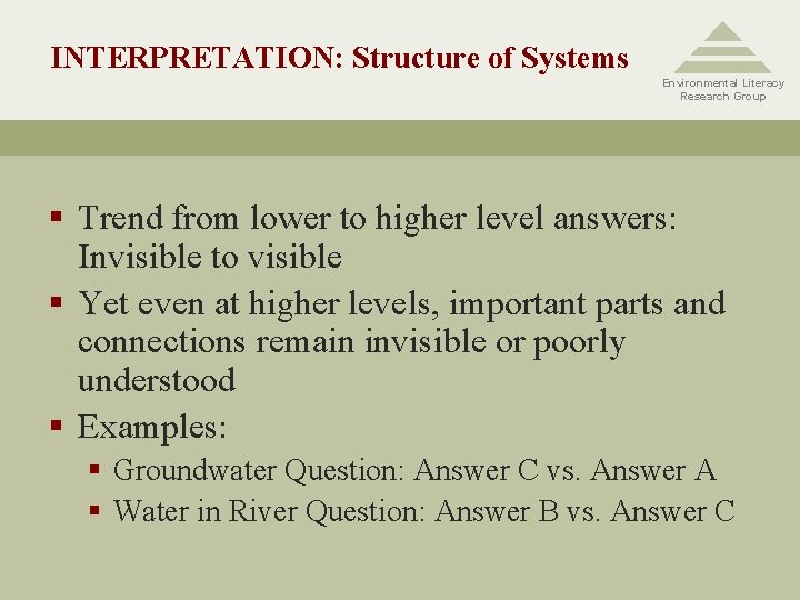 INTERPRETATION: Structure of Systems Environmental Literacy Research Group § Trend from lower to higher