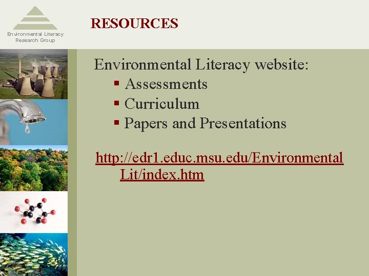 Environmental Literacy Research Group RESOURCES Environmental Literacy website: § Assessments § Curriculum § Papers