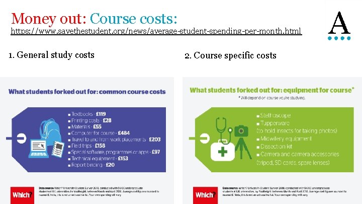 Money out: Course costs: https: //www. savethestudent. org/news/average-student-spending-per-month. html 1. General study costs 2.