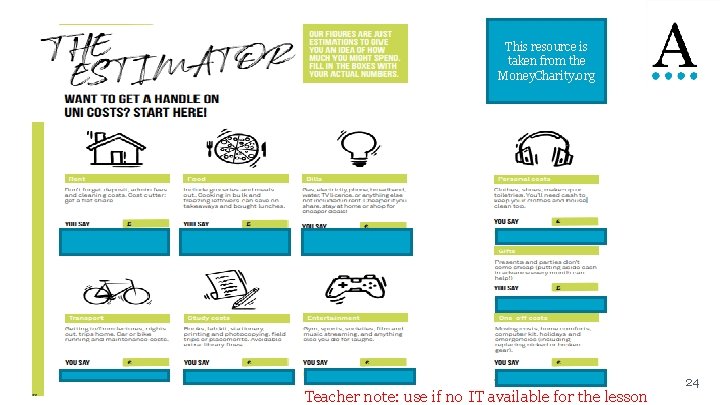This resource is taken from the Money. Charity. org Teacher note: use if no