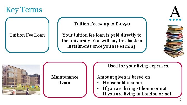 Key Terms Tuition Fees= up to £ 9, 250 Tuition Fee Loan Your tuition