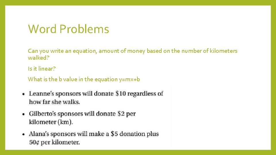 Word Problems Can you write an equation, amount of money based on the number