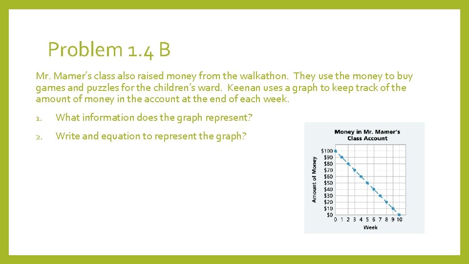 Problem 1. 4 B Mr. Mamer’s class also raised money from the walkathon. They