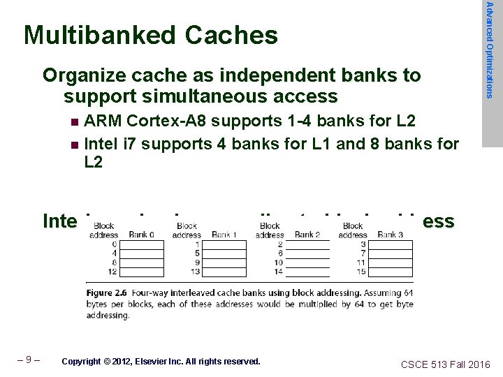Organize cache as independent banks to support simultaneous access Advanced Optimizations Multibanked Caches ARM