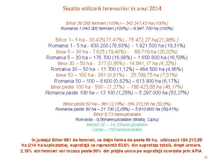 Siuatia utilizarii terenurilor in anul 2014 Bihor 39. 288 fermieri (100%) – 343. 247,