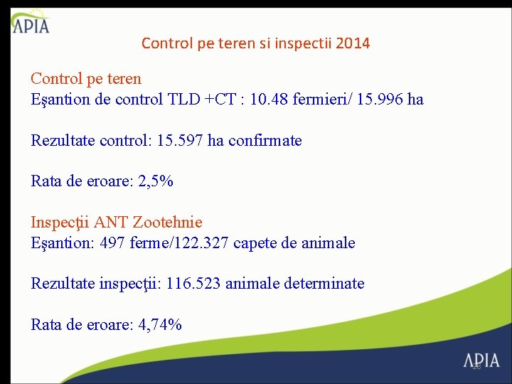 Control pe teren si inspectii 2014 Control pe teren Eşantion de control TLD +CT