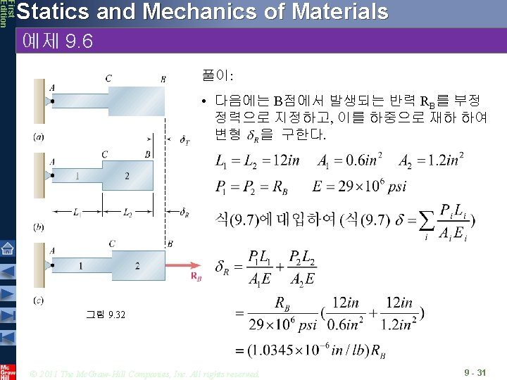 First Edition Statics and Mechanics of Materials 예제 9. 6 풀이: • 다음에는 B점에서