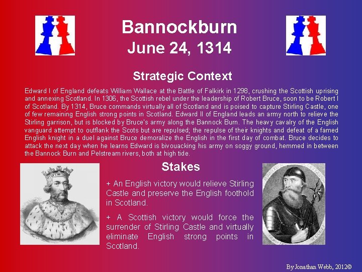 Bannockburn June 24, 1314 Strategic Context Edward I of England defeats William Wallace at