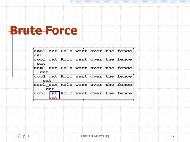 Brute Force 1/18/2022 Pattern Matching 5 