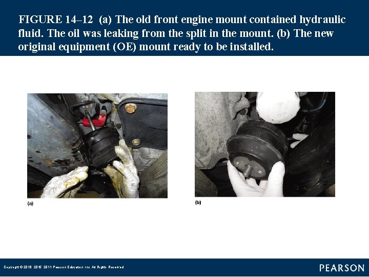 FIGURE 14– 12 (a) The old front engine mount contained hydraulic fluid. The oil