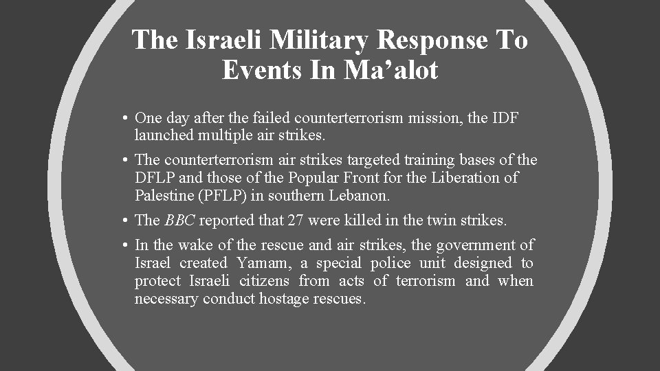 The Israeli Military Response To Events In Ma’alot • One day after the failed