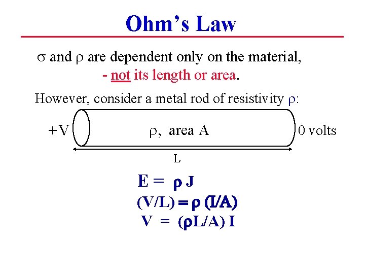 Ohm’s Law s and are dependent only on the material, - not its length