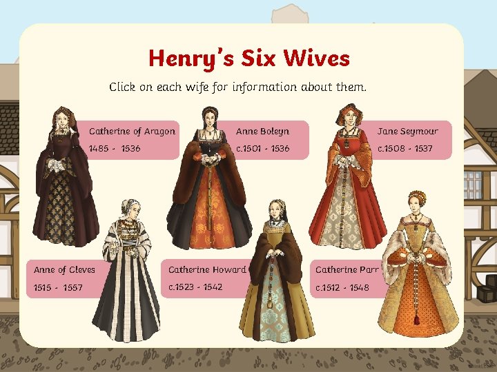 Henry’s Six Wives Click on each wife for information about them. Catherine of Aragon