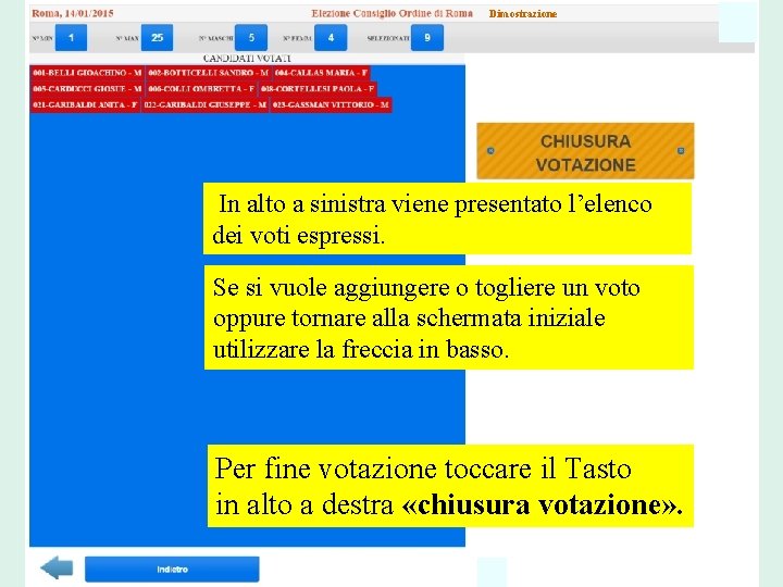 Dimostrazione In alto a sinistra viene presentato l’elenco dei voti espressi. Se si vuole