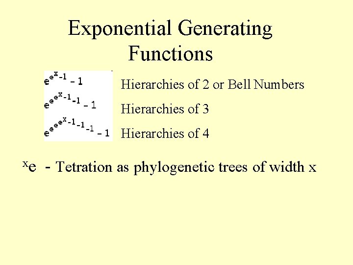Exponential Generating Functions Hierarchies of 2 or Bell Numbers Hierarchies of 3 Hierarchies of