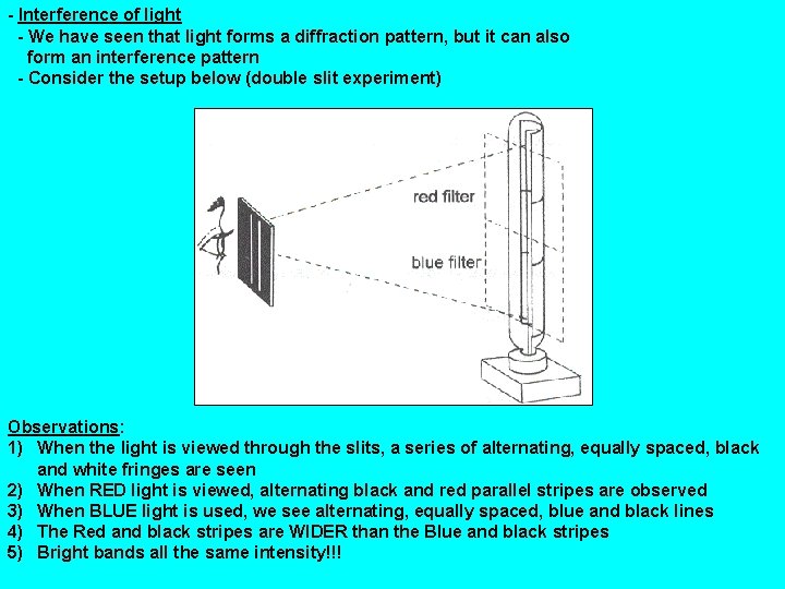 - Interference of light - We have seen that light forms a diffraction pattern,