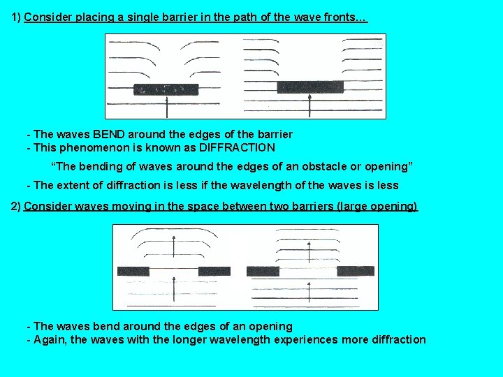 1) Consider placing a single barrier in the path of the wave fronts… -