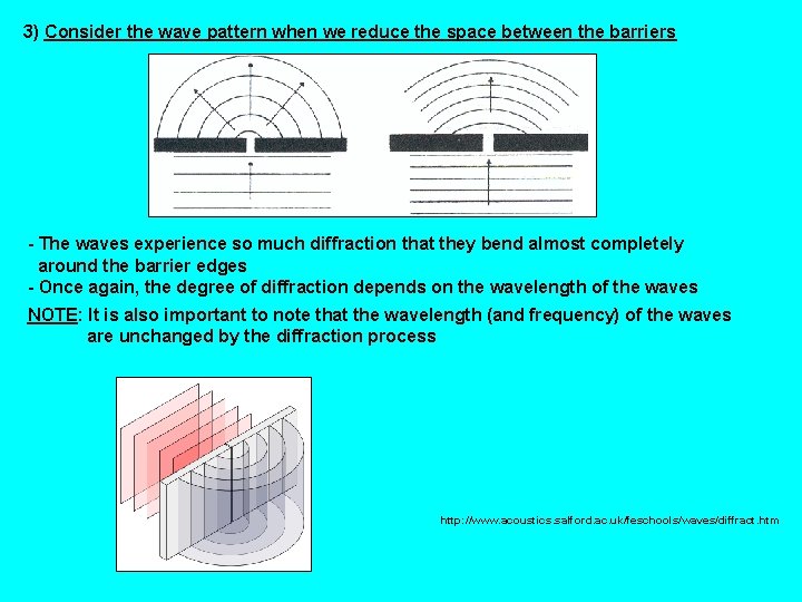3) Consider the wave pattern when we reduce the space between the barriers -