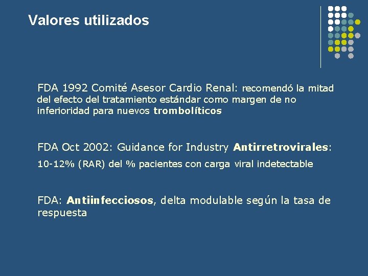 Valores utilizados FDA 1992 Comité Asesor Cardio Renal: recomendó la mitad del efecto del