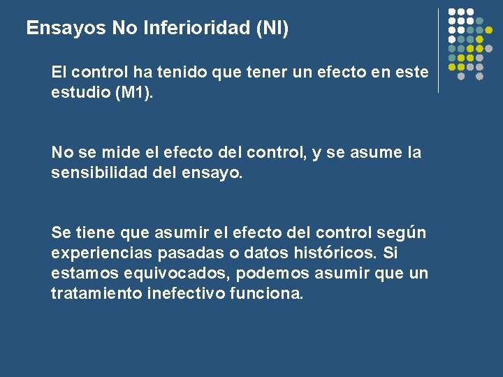 Ensayos No Inferioridad (NI) El control ha tenido que tener un efecto en este