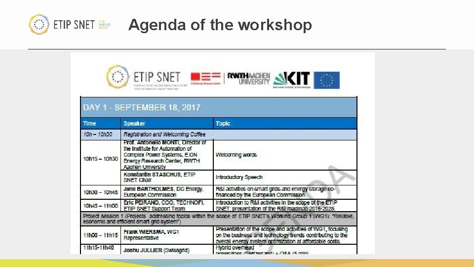 Agenda of the workshop 