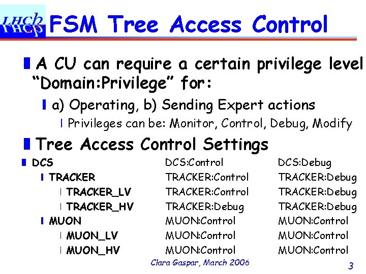 FSM Tree Access Control ❚A CU can require a certain privilege level “Domain: Privilege”