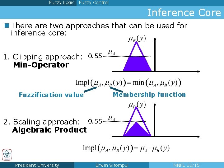 Fuzzy Logic Fuzzy Control Inference Core n There are two approaches that can be