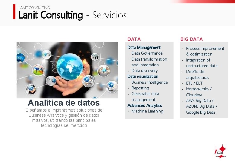 LANIT CONSULTING Lanit Consulting - Servicios DATA Analítica de datos Diseñamos e implantamos soluciones