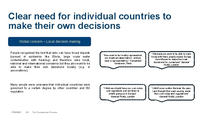 Clear need for individual countries to make their own decisions Global concern – Local