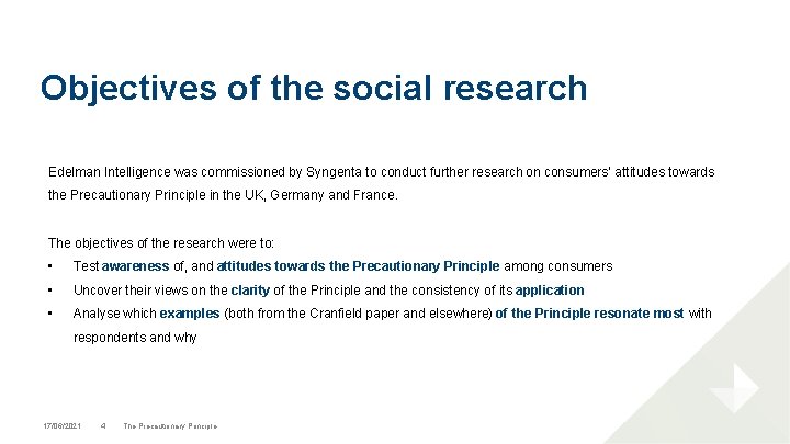 Objectives of the social research Edelman Intelligence was commissioned by Syngenta to conduct further