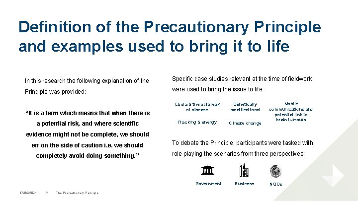 Definition of the Precautionary Principle and examples used to bring it to life In