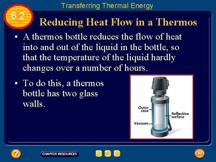 Transferring Thermal Energy 6. 2 Reducing Heat Flow in a Thermos • A thermos