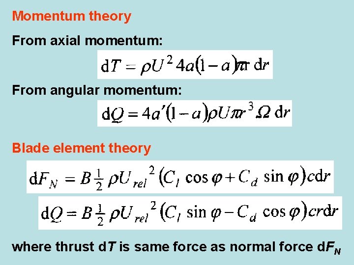 Momentum theory From axial momentum: From angular momentum: Blade element theory where thrust d.