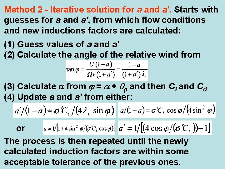 Method 2 - Iterative solution for a and a'. Starts with guesses for a