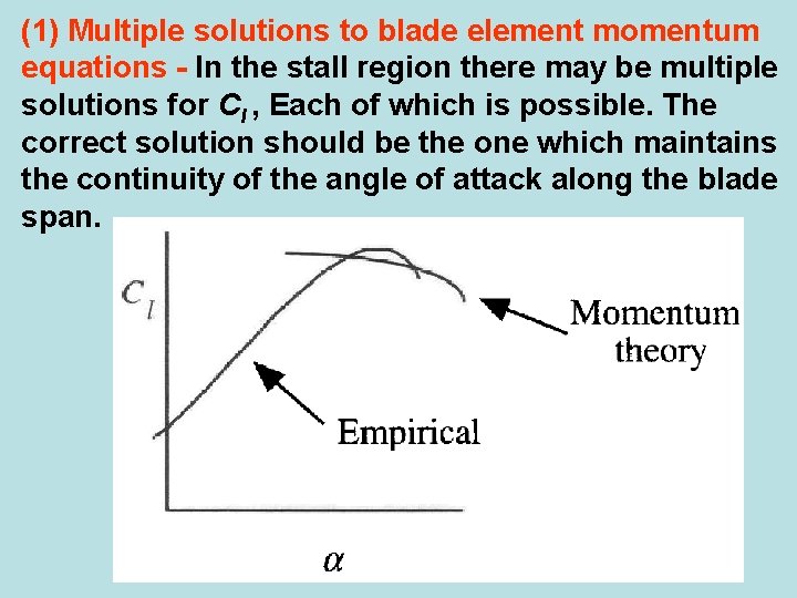 (1) Multiple solutions to blade element momentum equations - In the stall region there