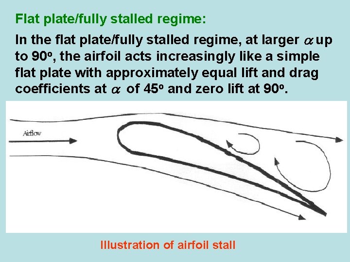 Flat plate/fully stalled regime: In the flat plate/fully stalled regime, at larger up to