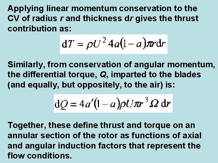 Applying linear momentum conservation to the CV of radius r and thickness dr gives