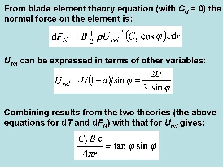 From blade element theory equation (with Cd = 0) the normal force on the