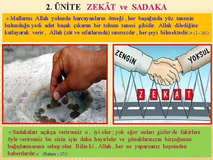 2. ÜNİTE ZEK T ve SADAKA « Mallarını Allah yolunda harcayanların örneği , her