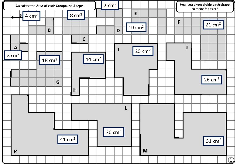 7 cm 2 Calculate the Area of each Compound Shape 3 cm 4 E