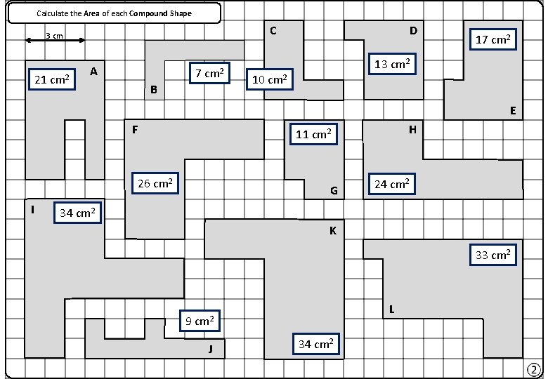 Calculate the Area of each Compound Shape C 3 cm 21 cm 2 A