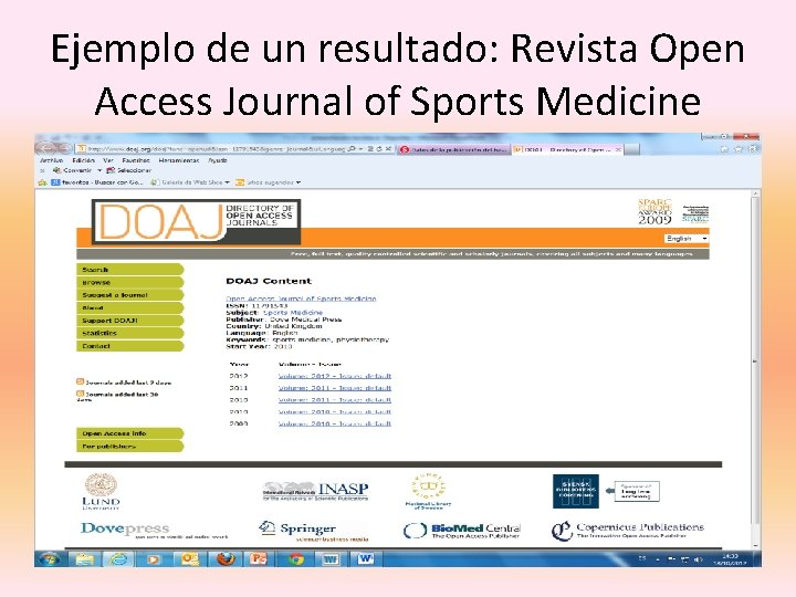 Ejemplo de un resultado: Revista Open Access Journal of Sports Medicine 