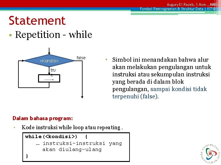 Augury El Rayeb, S. Kom. , MMSI. Fondasi Pemrograman & Struktur Data | IST