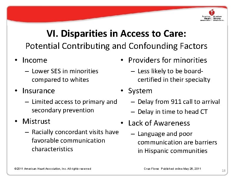 VI. Disparities in Access to Care: Potential Contributing and Confounding Factors • Income –