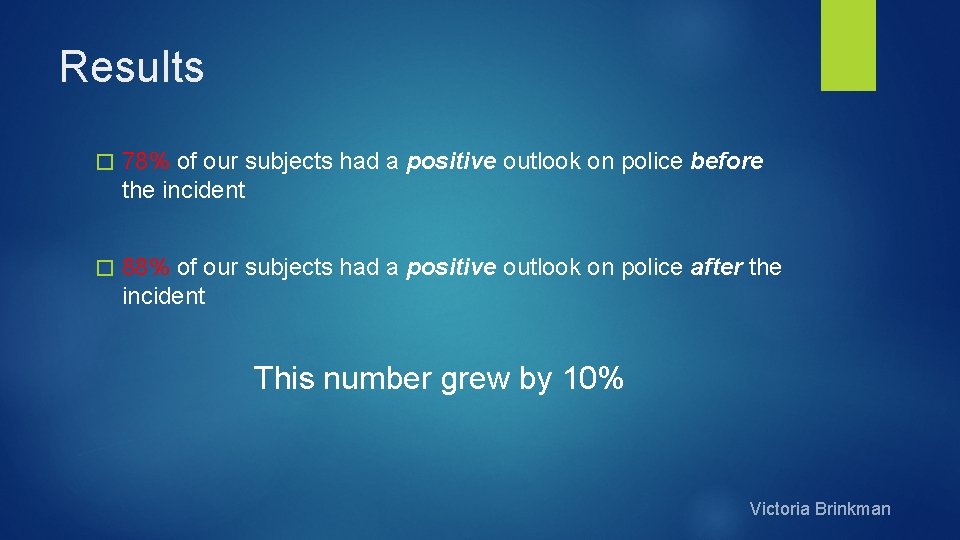 Results � 78% of our subjects had a positive outlook on police before the